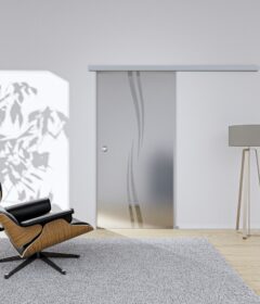 Glasschiebetür Design Wave Komplettset Silber Griffmuschel