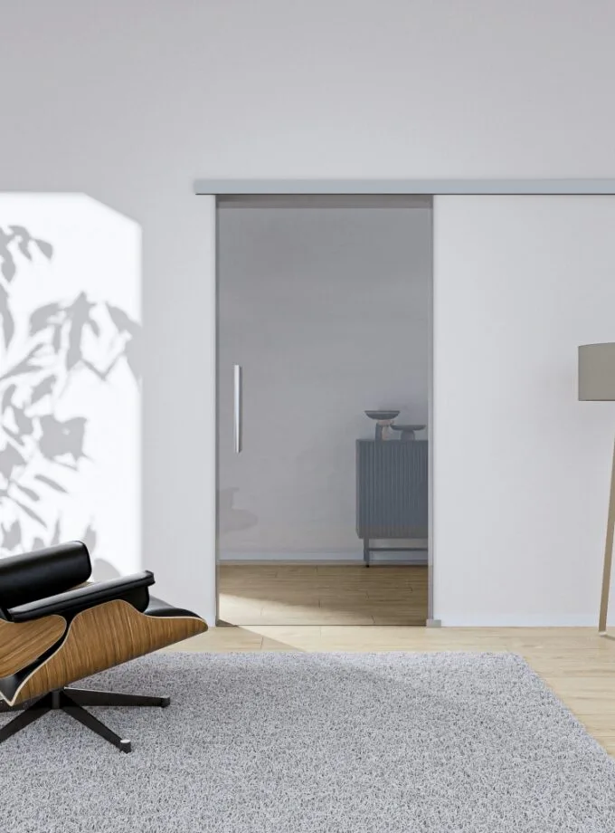 Glasschiebetür Klarglas Komplettset Silber Stangengriff