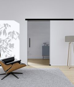 Glasschiebetür Klarglas Komplettset Schwarz Stangengriff