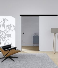 Glasschiebetür Klarglas Komplettset Schwarz Griffmuschel
