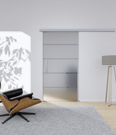 Glasschiebetür 4-Streifen Komplettset Silber Stangengriff