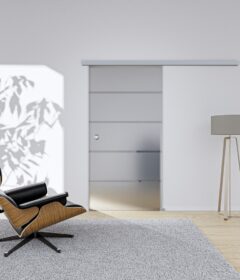 Glasschiebetür 4-Streifen Komplettset Silber Griffmuschel
