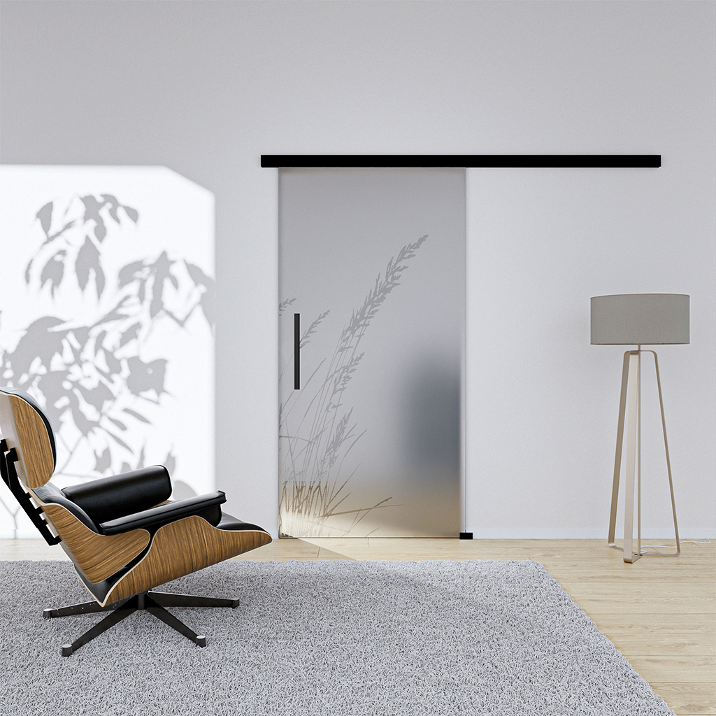 Glasschiebetür Reed1 Komplettset – GX1Y2078NXG-BL