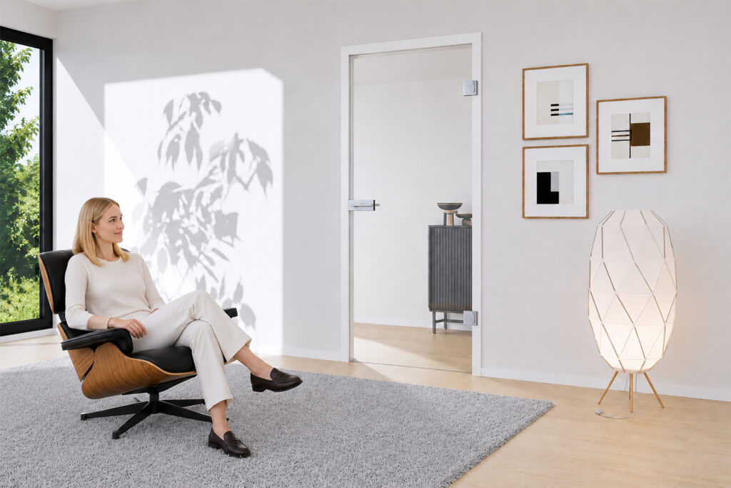 Glastür aus Weißglas in einem Wohnraum – Glastüren und Glasschiebetüren nach Maß von Hansaglas