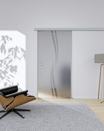Glasschiebetür Design Wave Komplettset Silber Griffmuschel